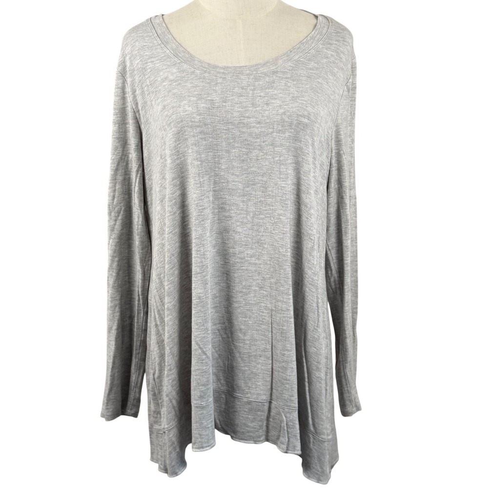 Lysse XL Scoop Drape Top Long Sleeve Tunic Gray Luxe Modal Blend Lined Flowy EUC
